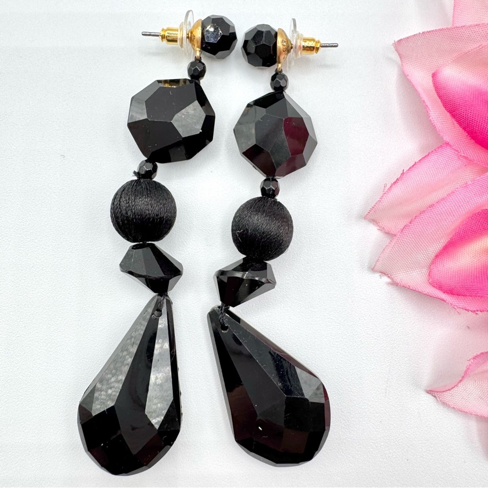 J. Crew Black Lucite Beaded Linear Drop Duster Earrings Formal Occasion Event
